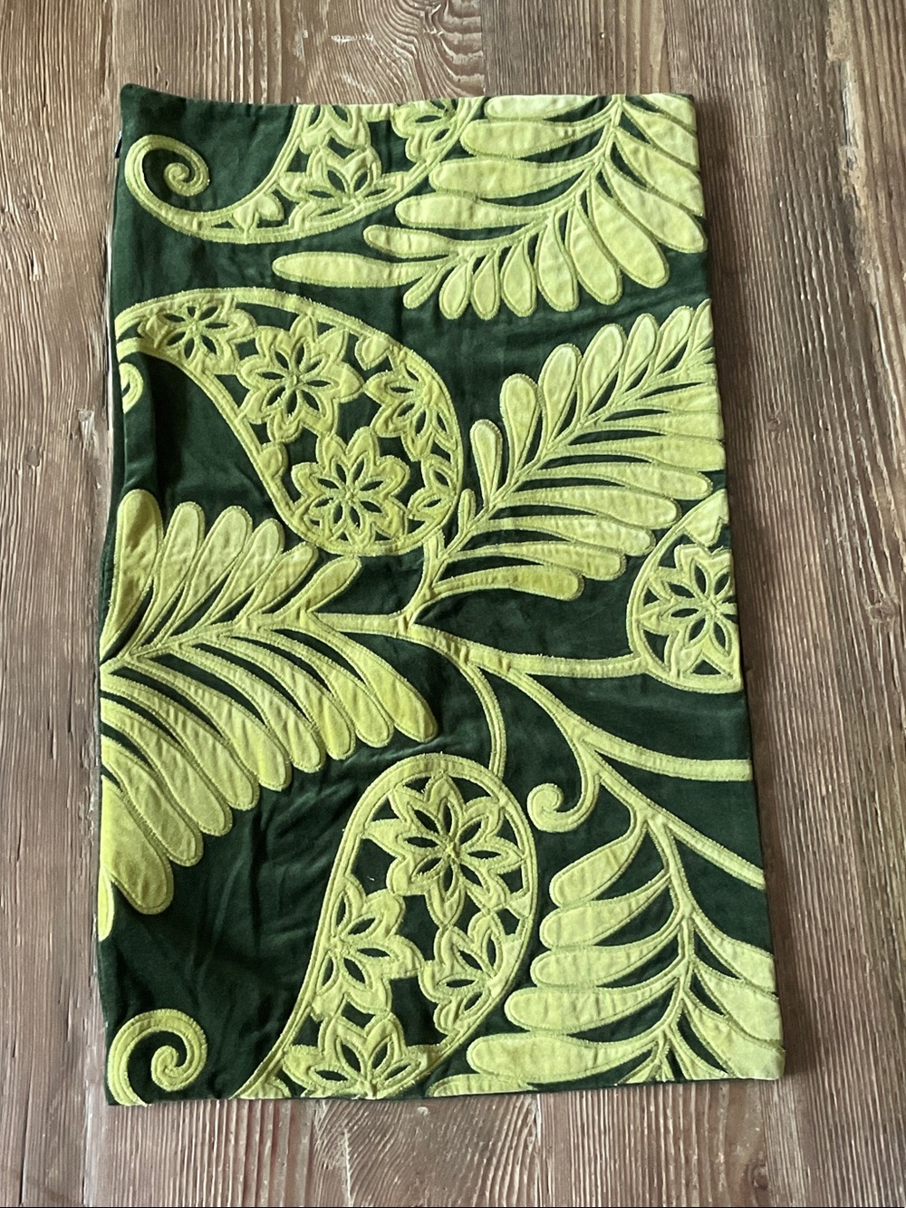 Pottery Barn velvet Green and Lime Botanical Embroidered Pillow Cover